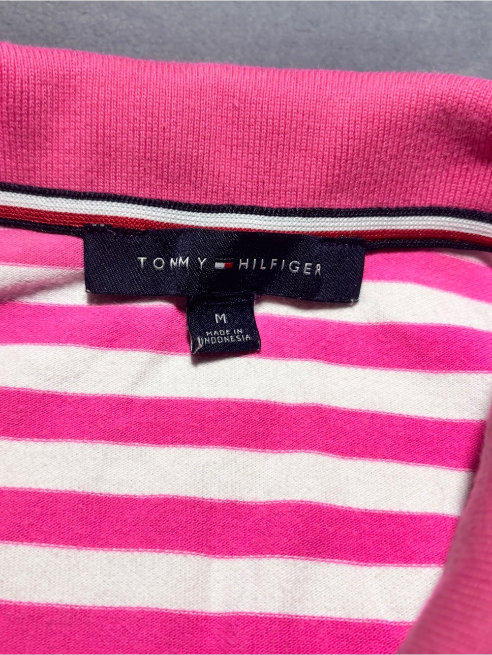 Tommy Hilfiger Hot Pink & White Striped Sleeveless Polo with Zip - Picture 2 of 3